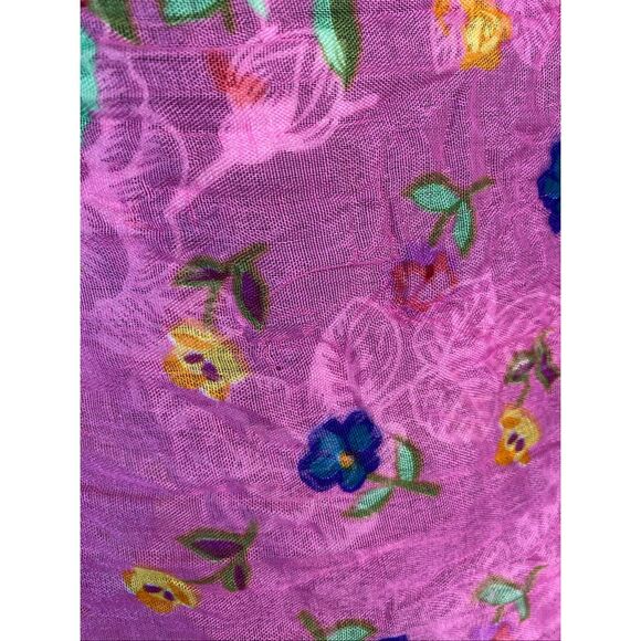 Pink Floral Crinkle Lightweight Sheer Scarf Vibrant Multicolor Shawl Wrap - Picture 6 of 8